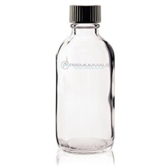 4 Oz (120 ml) CLEAR Boston Round Glass Bottle w/ Cap - Pack of 6