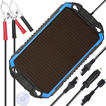 SUNER POWER 12V Solar Car Battery Charger & Maintainer - Portable 2.4W Solar Panel Trickle Charging Kit for Automotive, Motorcycle, Boat, Marine, RV, Trailer, Powersports, Snowmobile, etc.