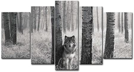 5 Panel Wall Art Painting Watchful Wolf Eyes in The Wild Prints On Canvas The Picture Animal Pictures Oil for Home Modern Decoration Print Décor