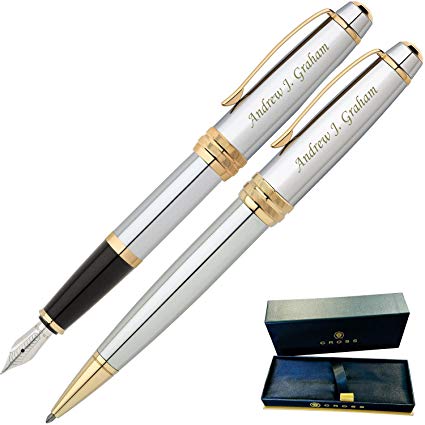Dayspring Pens | Engraved/Personalized Cross Bailey Medalist Ballpoint and Fountain Gift Pen Set. Custom Engraved Case Included
