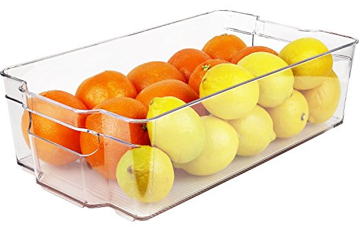 Greenco Refrigerator and Freezer Wide Storage Bin With Handles, 14.8" x 8.3"x 3.75", Clear