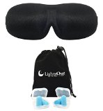 LightsOut 3D Contoured REM Sleep Mask and Ear Plugs Kit - Elegant Soft Silk Eye Mask - Black Blue Pink