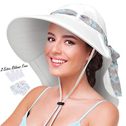 Womens Sun Hats Neck Flap Large Brim UV Protection Foldable Fishing Hiking Beach Cap
