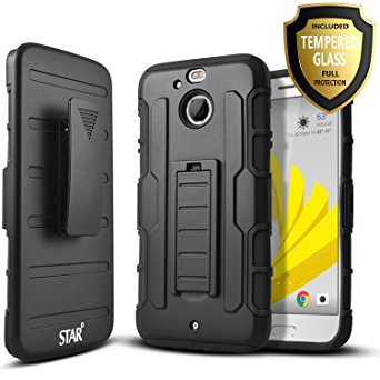 HTC Bolt Case, HTC 10 EVO Case, Starshop [Heavy Duty] Dual Layers Kickstand Case With [0.33m 9H Tempered Glass Screen Protector Included] and Locking Belt Clip (Black)