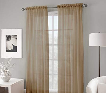 Gorgeous Home 2 Piece Taupe Sand Tan Solid Soft Voile Sheer Window Curtain Panels Drapes 54 X 84 - Inch