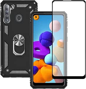 Samsung A21 Phone Case, Galaxy A21 Phone Case with Screen Protector, Military Grade Protective Cases with Ring for Samsung Galaxy A21 (Black)