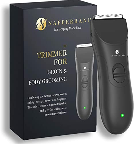 Pubic Hair Trimmer. Groin, Body Shaver and Groomer for Men. Private Parts Beard Chest Head. Tidy Balls with Our Rechargeable Manscaping Made Easy Grooming Kit with Replaceable Ceramic Safety Blades