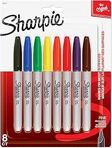 Sharpie Permanent Markers, Fine Point, Assorted Colours, 8 Count