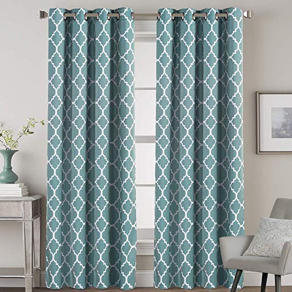 Thermal Insulated Blackout Curtains Grommet Top Curtains 84 inch Length Natural Effect Highly Durable Panels for Bedroom-52 inch Width by 84 inch Length- Set of 2 Panels- Smoke Blue Pattern