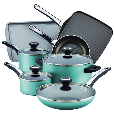 Farberware High Performance Nonstick Aluminum 17-Piece Cookware Set, Aqua