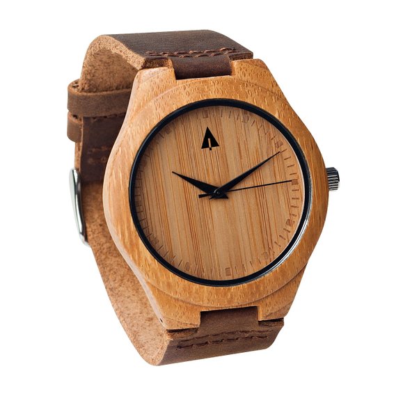 Mens Wooden Bamboo Watch with Genuine Leather Strap Quartz Analog with Quality Miyota Movement 17 inches