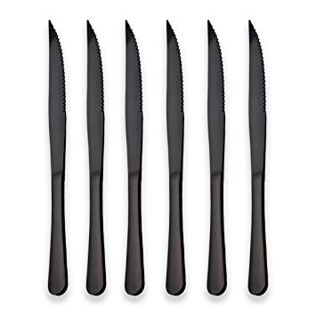 Berglander Black Titanium Plating Stainless Steel Steak Knives Heavy-Duty Stainless Steel Steak Knife Set of 6 for Chefs Commercial Kitchen Great for BBQ Weddings Dinners Parties All Homes & Kitchens
