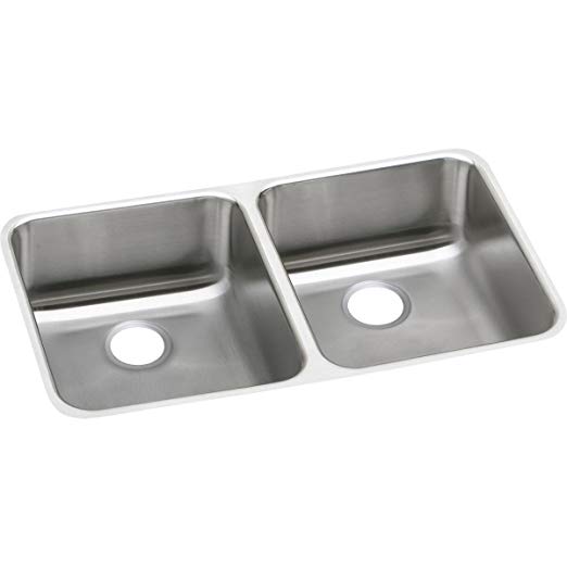 Elkay Lustertone ELUH3118 Equal Double Bowl Undermount Stainless Steel Kitchen Sink
