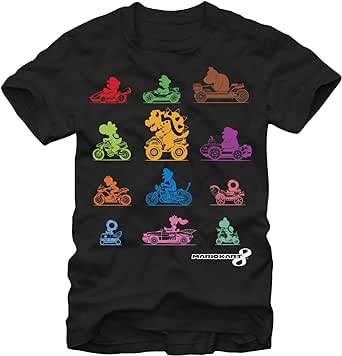 Nintendo Men's Mario Kart Colorful Character Profile Silhouettes