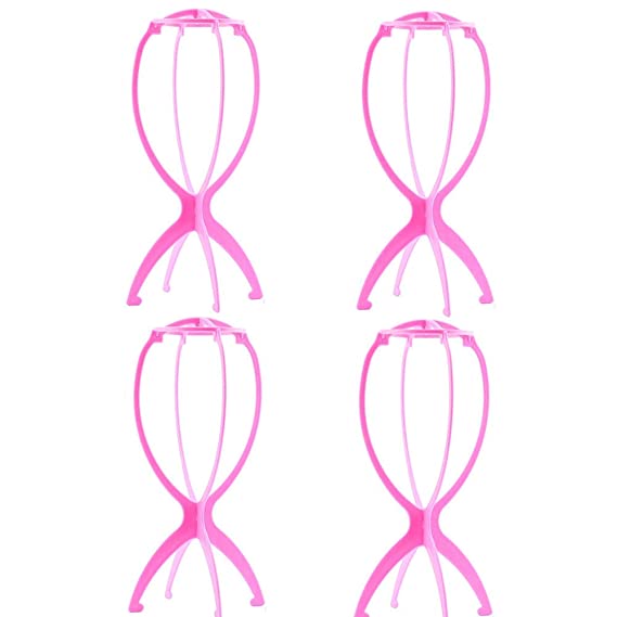 4 Pack Wig Hanger Portable Hanging Wig Stand for All Wigs and Hats Collapsible Wig Dryer Durable Wig Stand Tool Holder Hat and Cap Holder (pink)