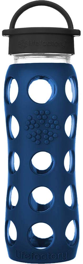 Lifefactory 22 oz. Hydration Bottle with Classic Cap and Protective Silicone Sleeve, Midnight Blue