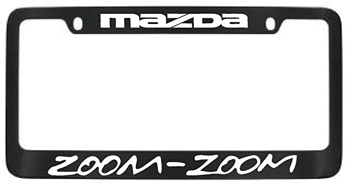 Mazda Zoom Zoom Black Metal License Plate Frame with 2 free caps