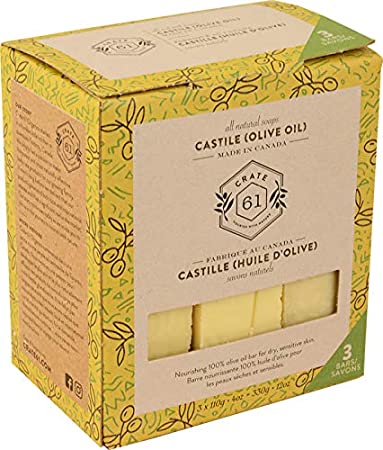 Crate 61 Castile Soap 3 pack, 100% Vegan Cold Process, scented with premium essential oils, for men and women, face and body. ISO 9001 certified manufacturer