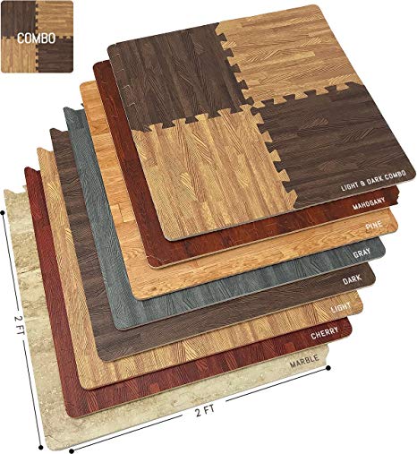 Sorbus Wood Grain Floor Mats Foam Interlocking Mats Tile 3/8-Inch Thick Flooring Wood Mat Tiles Borders - Home Office Playroom Basement Trade Show