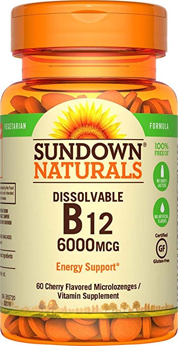 Sundown Naturals Sublingual Vitamin B-12 6000 mcg, 60 Tablets Cherry Flavor