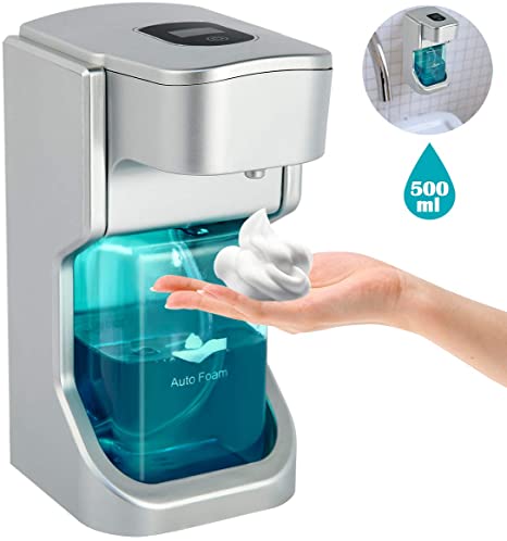 vplus Automatic Soap Dispenser, Automatic Foaming Touchless Soap dispensers 500ML, ABS Infrared Soap Dispenser Wall Mount Adjustable Suitable for Bathroom Kitchen Restaurant (Sliver)