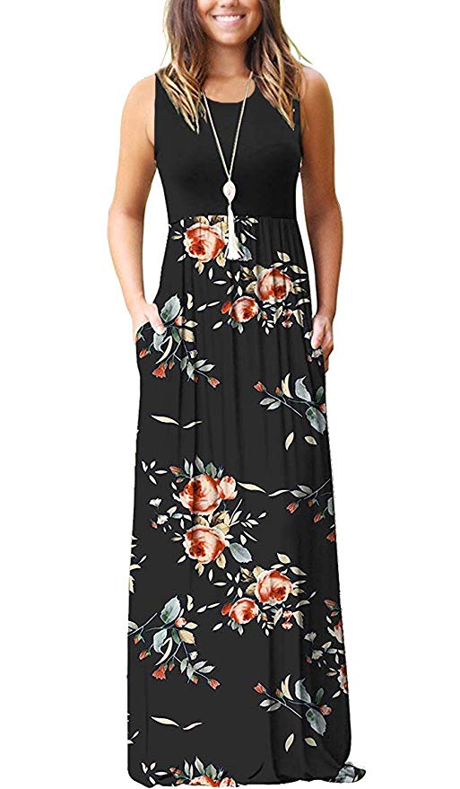 MISFAY Womens Summer Contrast Sleeveless Tank Top Floral Print Maxi Dress