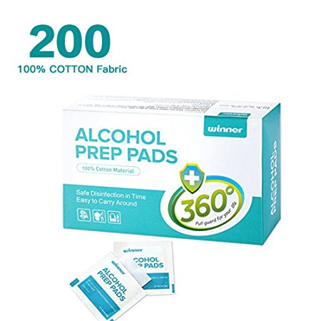 Alcohol Prep Pads, 2.36” X 2.36”, 100% Soft Cotton Wipes Lock Abundant Liquid, 200 Count Alcohol Wipes