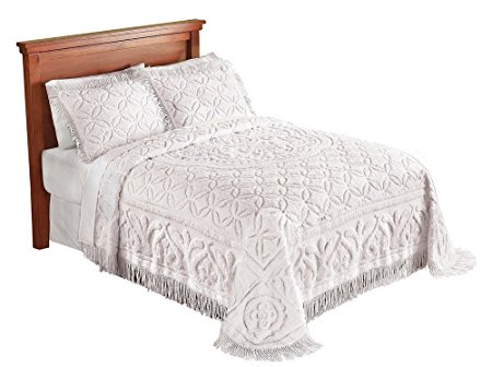 Victoria Plush Chenille Ring-Style Fringe Lightweight Bedspread, Ivory, King
