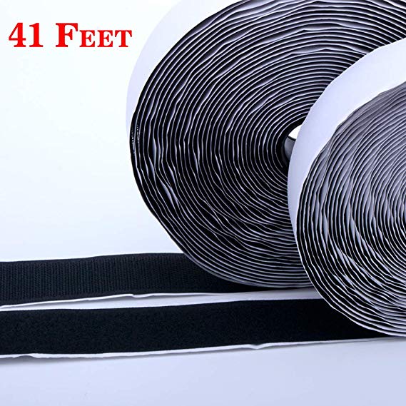 Hook and Loop Tape-Roll Self Adhesive tape Strips Sticky Back Fastener, 1In x 41Feet(1 in - Black)