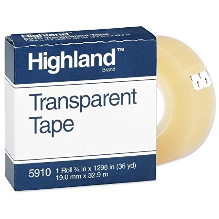 Highland Transparent Tape, 1 roll 3/4" x 1296", 1 Inch Core, Clear (MMM5910341296)