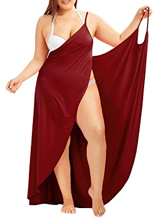 Chuanqi Plus Size Womens Spaghetti Strap Cover Up Beach Backless Wrap Long Dress