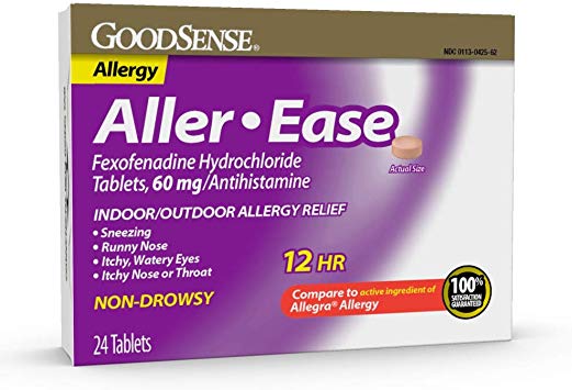 GoodSense Aller-Ease Fexofenadine Hydrochloride Tablets, 60 mg, 24 Count Allergy Pills for Allergy Relief