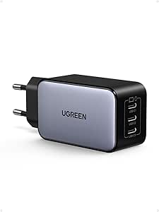 UGREEN Nexode 65W Prise Chargeur Triple USB C Charge Rapide avec Technologie GaNInfinity Compatible avec MacBook Pro Air iPad iPhone 15 Pro Max Plus 14 13 12 11 X Pixel 8 7 Galaxy S24 45W PPS