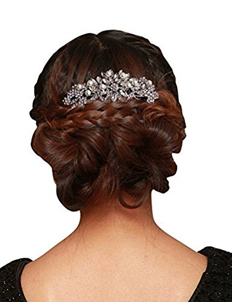 Women Fashion Wedding Bridal Hair Comb Pearl and Crystal