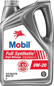 Mobil Full Synthetic High Mileage Motor Oil 0W-20, 5 Quart