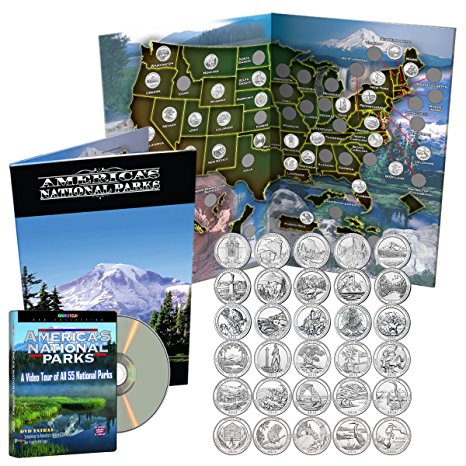 National Park Quarters Complete Date Set 2010-2015, First 30 America the Beautiful Coins in Deluxe Color Book   Free DVD