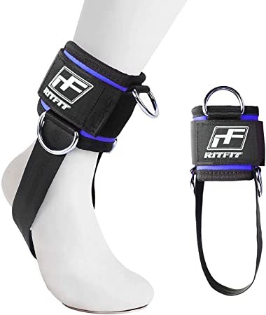 RitFit Padded Ankle Strap for Cable Machine,Strong Hook and Loop,Reinforced 3 D-Ring, Adjustable Comfort fit Neoprene - Premium Ankle Cuffs to Enhance Abs, Glute & Leg Workouts