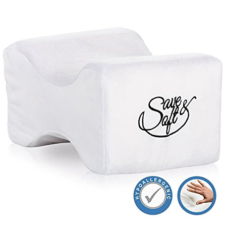 Orthopedic Memory Foam Knee Pillow – Leg Pillow For Improvement of Blood Circulation for Sciatica Relief Leg Back Pain Hip Joint Pain Pregnancy - Washable Velour Case - Firm