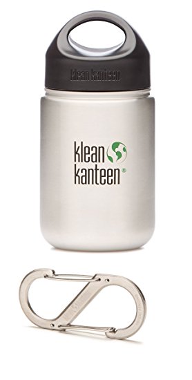 Klean Kanteen 12 oz Wide Mouth Bottle (Stainless Loop Cap and Carabiner)