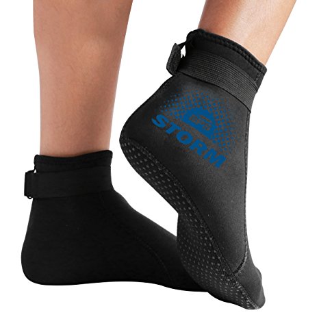 BPS STORM ‘Smart Sock’ ULTRA PREMIUM Water Fin Sock (Low Cut - Unisex) 3mm Neoprene Glued and Blind Stitched w/Fit Adjustment Straps for snorkeling, tide-pooling and all water and sand activities