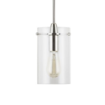 Effimero Medium Stem Hung Clear Glass Contemporary Pendant Light. Brushed Nickel Fixture with Adjustable Hanging Height. Industrial Edison Modern Style. UL Listed, Linea di Liara LL-P313-BN
