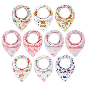 10-Pack Baby Bandana Drool Bibs for Girls Drooling Teething Gift Set by MiiYoung