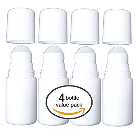 MagicHappens Empty Refillable Roll On Bottles – Recyclable 50ml Leak-Proof DIY Deodorant Containers with Plastic Roller Ball, 4pc Set