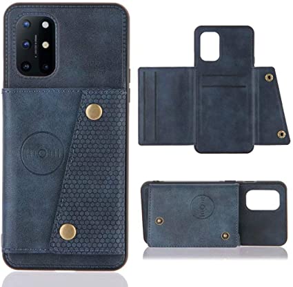 Ranyi OnePlus 8T Case, OnePlus 8T Plus 5G Case, Wallet Cover with Credit Card Holder Slots Kickstand [Fits Magnetic Car Mount] PU Leather Double Buckle Wallet Case for OnePlus 8T 5G 6.55" -Blue