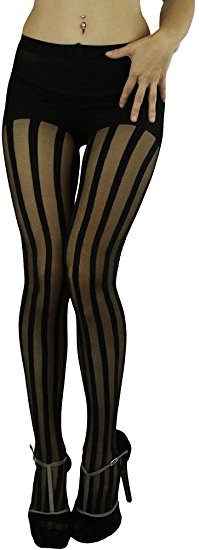 ToBeInStyle Women's Sheer Striped Full Footed Pantyhose OS Black