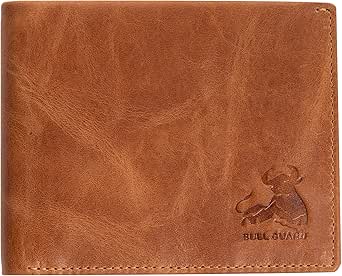 RFID Bifold Leather Wallet for Men with Flip Up ID in Vintage Buffalo Brown