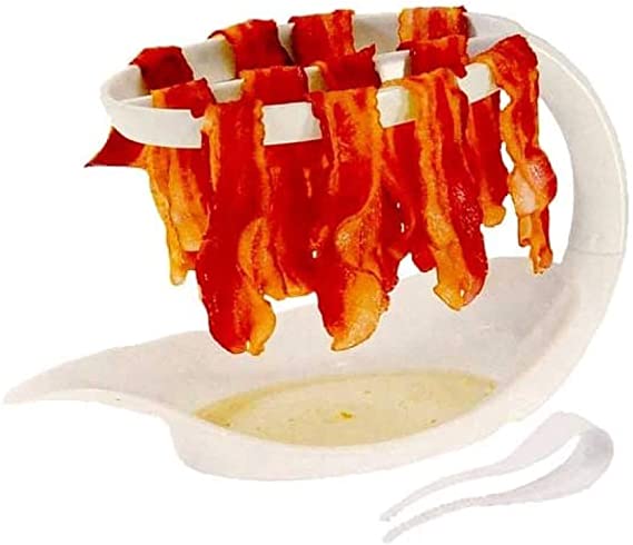 Microwave Bacon Cooker Bacon Rack - Reduces Fat up to 35% for Healthy Breakfast Microwave bacon Tray Make Crispy Bacon in Minutes with a Bonus Convenient Tong. 10.5 x 6.3 x 5.7 inch