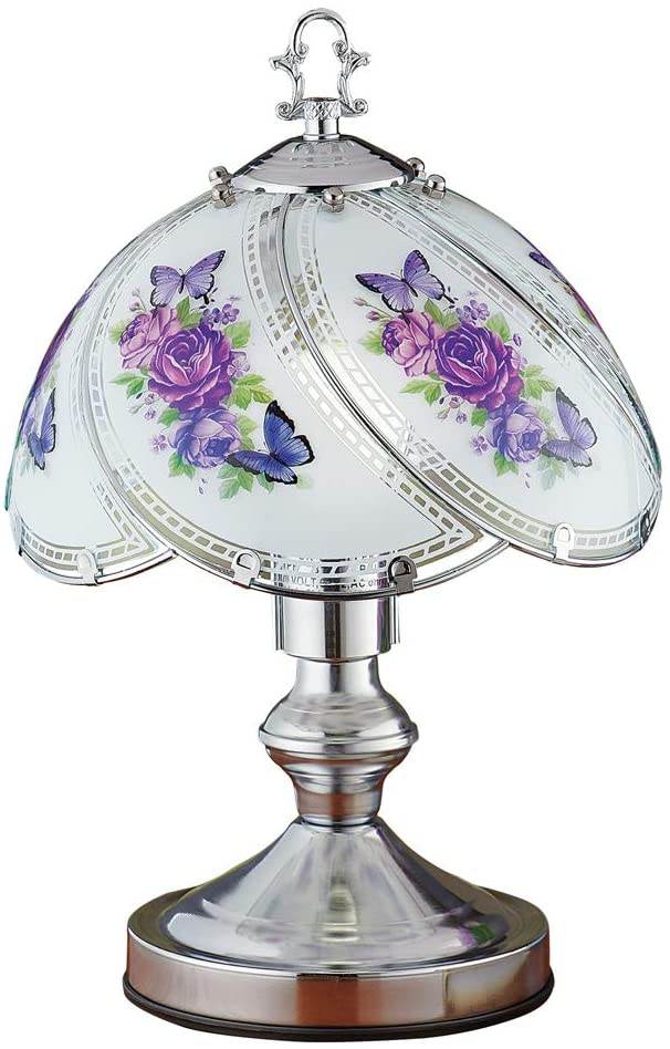 Collections Etc Purple Floral Touch Lamp with Silver-Tone Base - Decorative Light for Any Room in Home