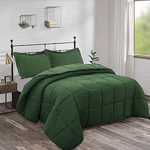 HIG 3pc Prewashed Green King Size Comforter Duvet Insert - All Season Quilted Down Alternative Comforter with Corner Tabs -Box Stitched - 250GSM Fiberfill Farmhouse Style Bedding(Salomon)