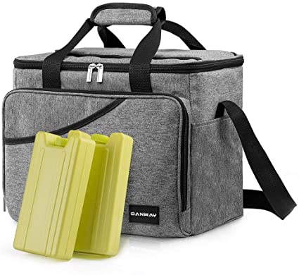 Canway Cooler Bag 40-Can Large Insulated Soft Sided Cooler Bag with 2 Ice Packs Leak-Proof for Outdoor Travel Hiking Beach Picnic BBQ Party Gray